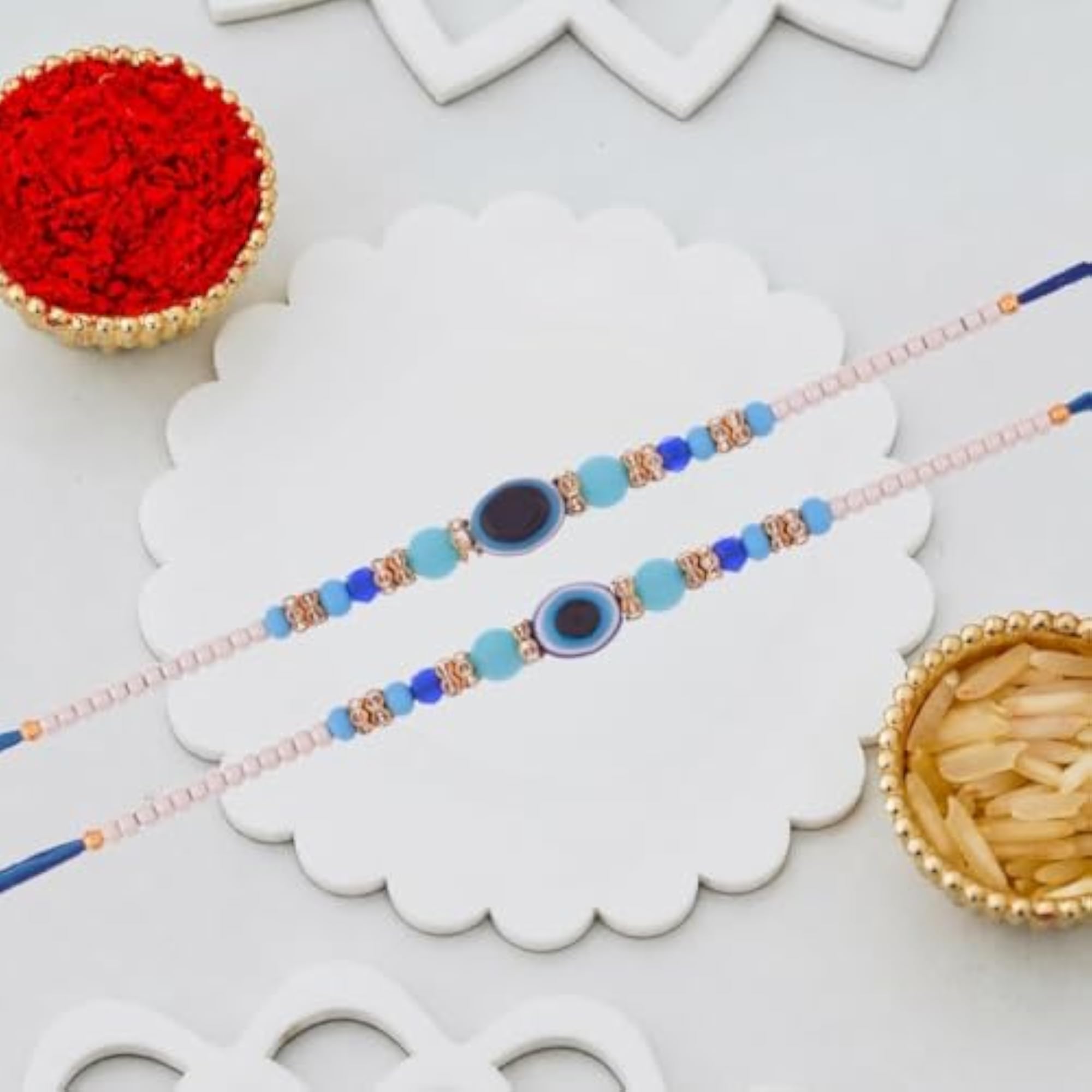 Rakhi Set with Roli, Chawal, and Fridge Magnet